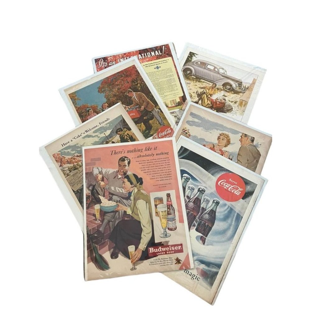 Vintage Coca Cola Budweiser Ford Ads Lot Of 7